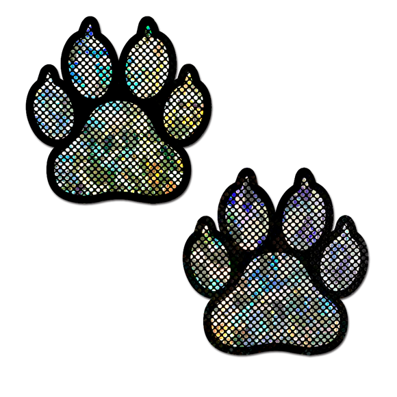 Paw Print on Shattered Glass Disco Ball Silver Nipple Pasties by Pastease