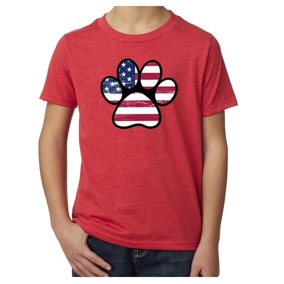 Paw Print with American Flag, Kids Patriotic Shrits, Graphic Tees - Red MH200YPATRIOT S5 S