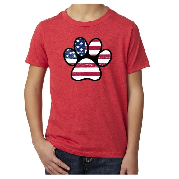 Paw Print with American Flag, Kids Patriotic Shrits, Graphic Tees - Red MH200YPATRIOT S5 S