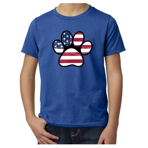 Paw Print with American Flag, Kids Patriotic Shrits, Graphic Tees - Royal MH200YPATRIOT S5 S