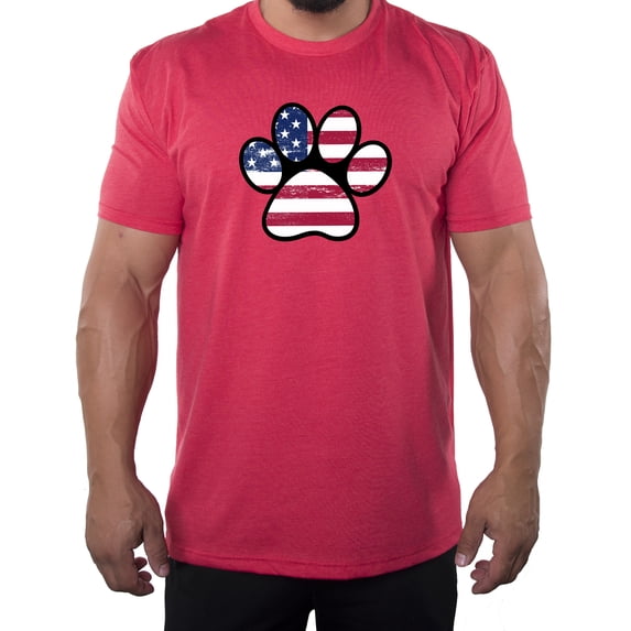 Paw Print with American Flag, Men's Patriotic Shrits, Graphic Tees - Heather Red MH200PATRIOT S5 L