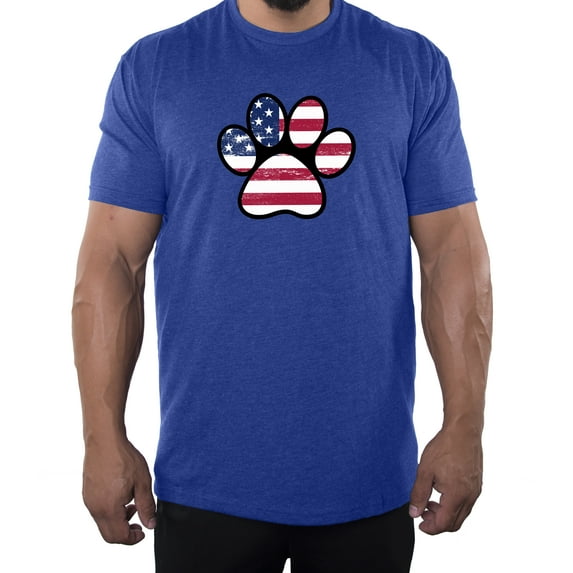Paw Print with American Flag, Men's Patriotic Shrits, Graphic Tees - Royal MH200PATRIOT S5 L