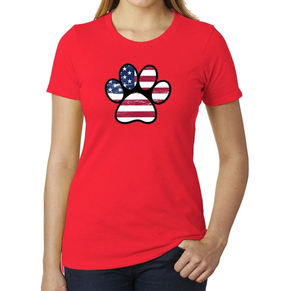 Paw Print with American Flag, Women's Patriotic Shrits, Graphic Tees - Heather Red MH200WPATRIOT S5 3XL