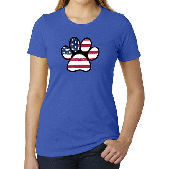 Paw Print with American Flag, Women's Patriotic Shrits, Graphic Tees - Royal MH200WPATRIOT S5 S