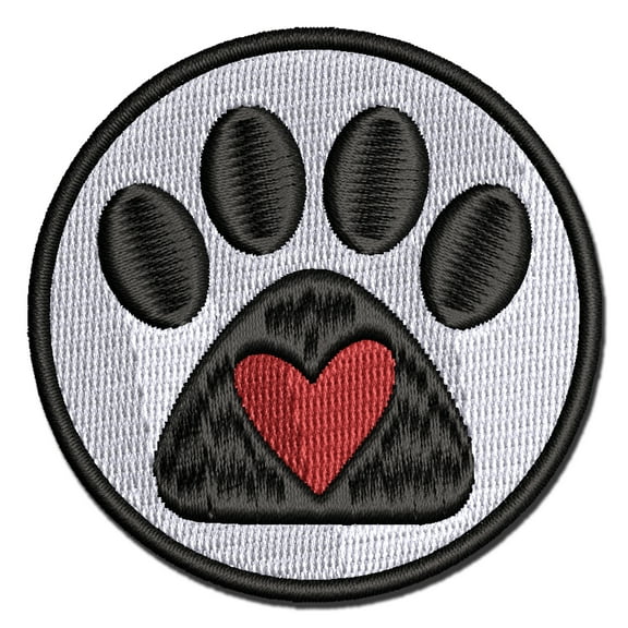 Paw Print with Heart Dog Applique Multi-Color Embroidered Iron-On Patch - 2.0 Inch Mini