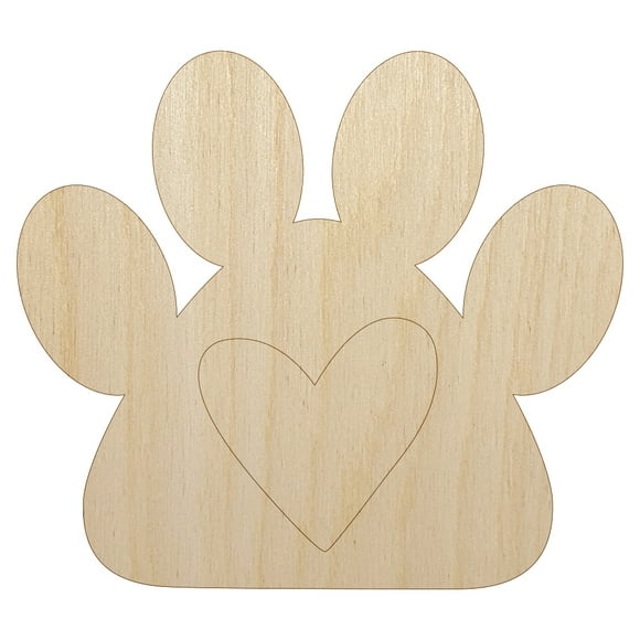 Paw Print with Heart Dog Wood Shape Unfinished Piece Cutout Craft DIY Projects - 4.70 Inch Size - 1/8 Inch Thick