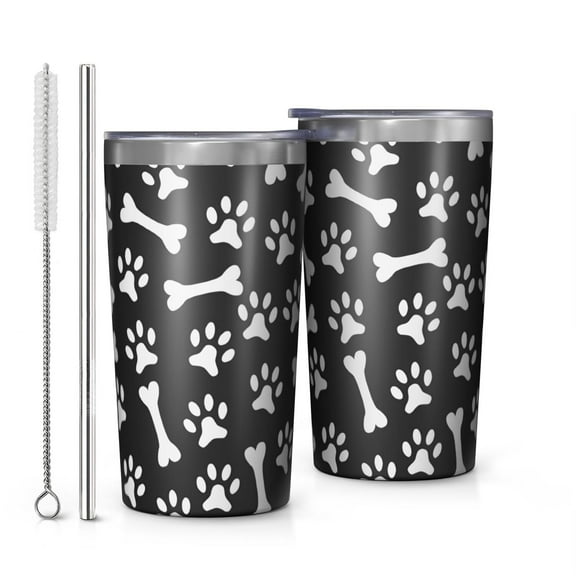 Paw Prints and Bones 10oz Tumblers Stainless Steel Tumbler with Lid and Straw,Vacuum Insulated Double Wall Travel Tumbler Cups with Cleaning Brush for Coffee, Tea