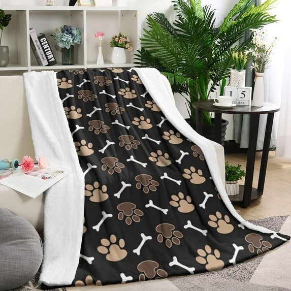 Paw Prints and Bones Blanket,Comfortable Soft Flannel Throw Blanket,All Season,Warm Lightweight Blankets for Sofa Bed Couch Living Room Chair,40"x50"(100x130cm)