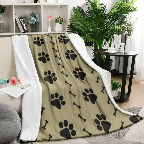 Paw Prints and Bones Blanket,Comfortable Soft Flannel Throw Blanket,All Season,Warm Lightweight Blankets for Sofa Bed Couch Living Room Chair,50"x60"(130x150cm)