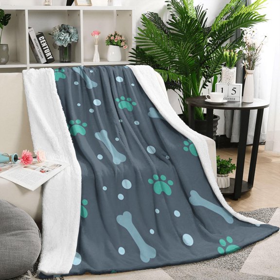 Paw Prints and Bones Blanket,Comfortable Soft Lamb Wool Throw Blanket,All Season,Warm Lightweight Blankets for Sofa Bed Couch Living Room Chair,50"x60"