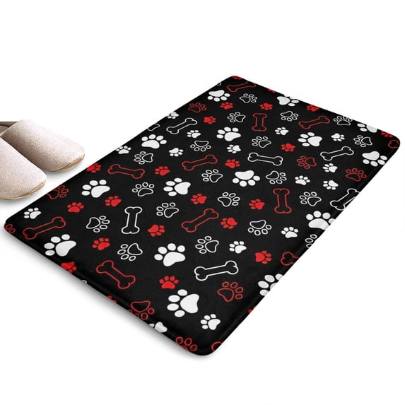 Paw Prints and Bones Flannel Non Slip Door Rugs,Washable Door Mats Indoor,Decorative Door Mats,Dirt-Resistant and Absorbent Doormat for Entrance,Bedroom,Kitchen,Bathroom,23.5x16in(60x40cm)
