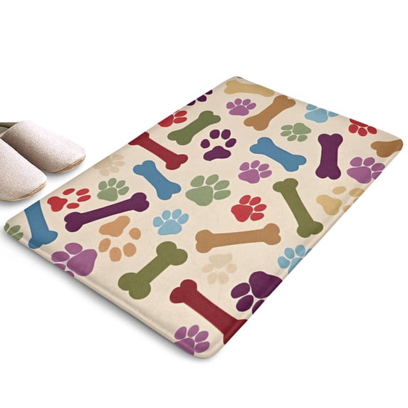 Paw Prints and Bones Flannel Non Slip Door Rugs,Washable Door Mats Indoor,Decorative Door Mats,Dirt-Resistant and Absorbent Doormat for Entrance,Bedroom,Kitchen,Bathroom,31.5x17in(80x43cm)