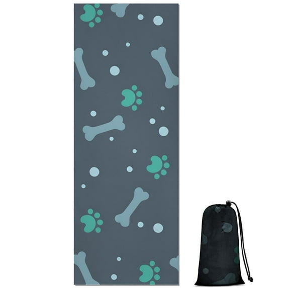Paw Prints and Bones Hot Yoga Mat Towel Non Slip for Hot Yoga - Quick-Drying Yoga Mat Cover with 4 Corner Pockets with Travel Bag - Hot Yoga Towel Non Slip Grip Moisture Wicking Sweat 70"x26"
