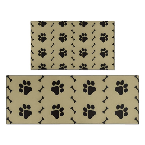 Paw Prints and Bones Kitchen Rugs Sets Of 2,Anti Fatigue Kitchen Mat Rugs Non Slip Washable,Decorative Kitchen Floor Mats for Kitchen,Sink,Laundry,17"x30"+17"x47"