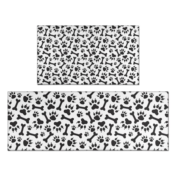 Paw Prints and Bones Kitchen Rugs Sets Of 2,Anti Fatigue Kitchen Mat Rugs Non Slip Washable,Decorative Kitchen Floor Mats for Kitchen,Sink,Laundry,17"x30"+17"x47"