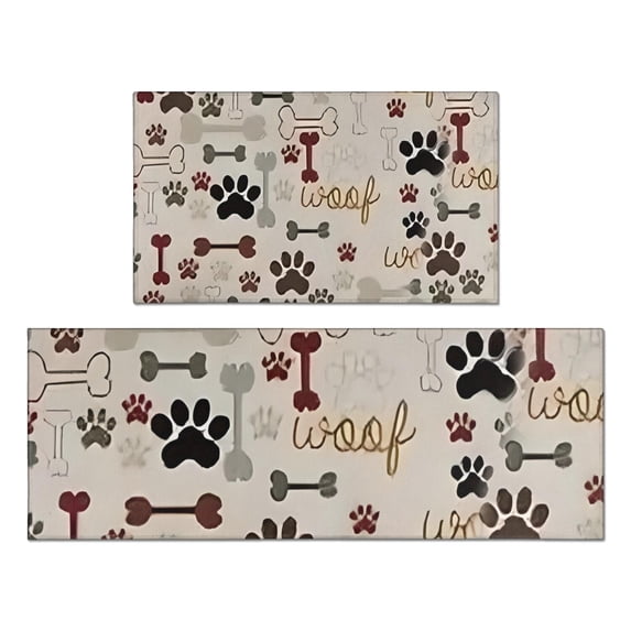 Paw Prints and Bones Kitchen Rugs Sets Of 2,Anti Fatigue Kitchen Mat Rugs Non Slip Washable,Decorative Kitchen Floor Mats for Kitchen,Sink,Laundry,17"x30"+17"x47"