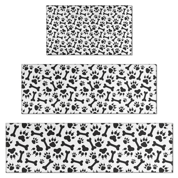 Paw Prints and Bones Kitchen Rugs Sets Of 3,Kitchen Runner Rugs Non Skid Washable,Decorative Kitchen Floor Mats for Kitchen,Sink,Laundry,17"x30"+ 17"x47" + 17"x59"