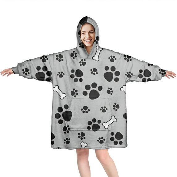 Paw Prints and Bones Wearable Oversized Blanket,Wearable Blanket Hoodie for Adults,Cozy Hooded Blankets with Super Pockets,Super Warm Fuzzy Pullover for Women & Men