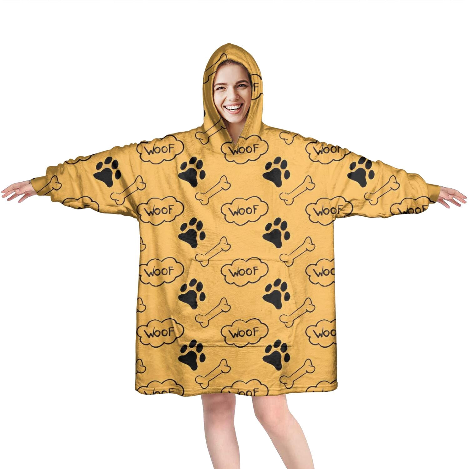 Paw Prints and Bones Wearable Oversized Blanket,Wearable Blanket Hoodie for Adults,Cozy Hooded Blankets with Super Pockets,Super Warm Fuzzy Pullover for Women & Men