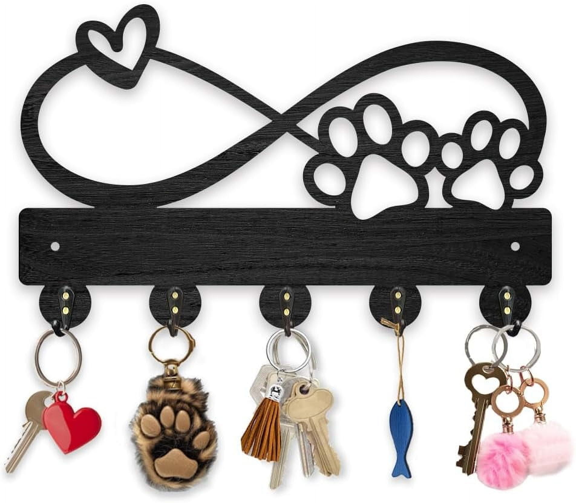 Paw Prints Hearts Coat Rack Wall Mount Wood Key Holder for Wall 11.8×7 ...