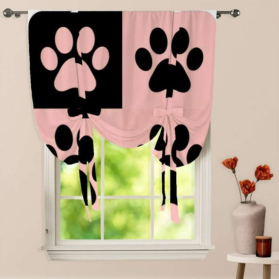 Paw Prints In Quadrants Window Curtain for Living Room Roman Curtain Kitchen Tie-up Curtains Adjustable Drapes