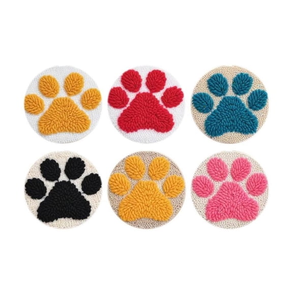 Paw Prints Punch Needle Coasters Kit,6-pattern punch needle Needle Coasters Kit ,Punch Art for Beginners,Suitable for Home Decoration