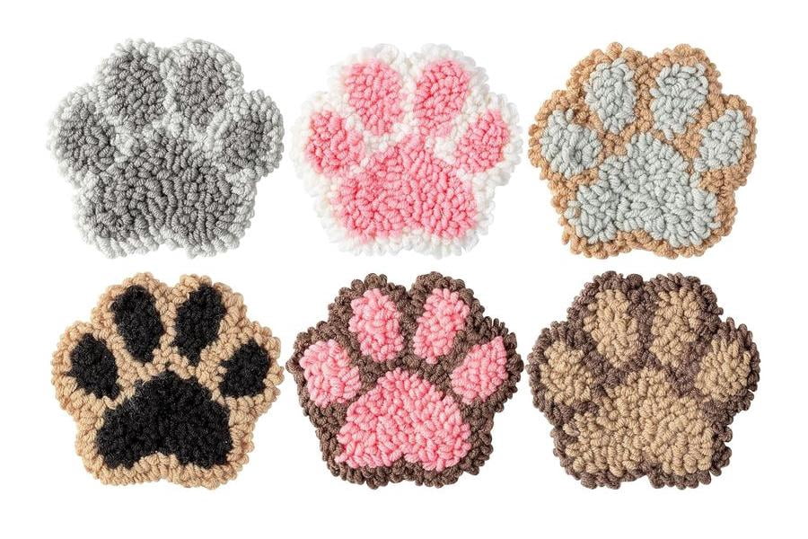 Paw Prints Punch Needle Coasters Kit,6-pattern punch needle Needle Coasters Kit ,Punch Art for Beginners,Suitable for Home Decoration
