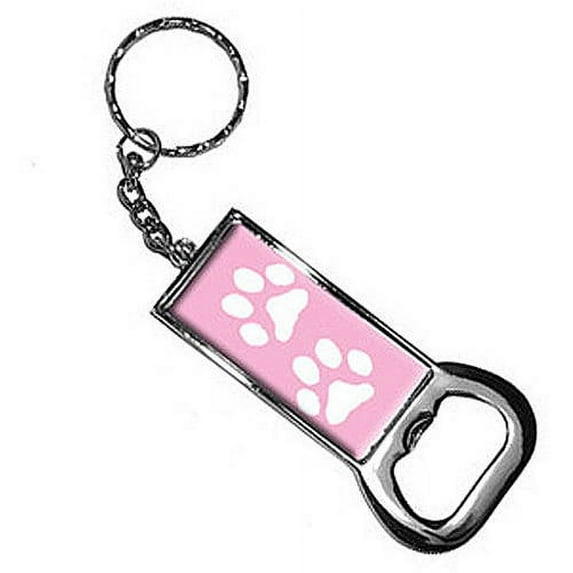 Paw Prints White On Pink Keychain Key Chain Ring Bottle Bottlecap Opener