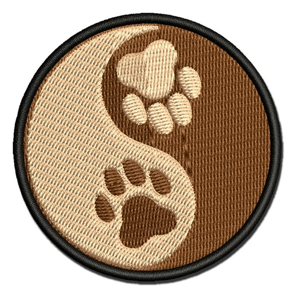 Paw Prints Yin Yang Cat Dog Applique Multi-Color Embroidered Iron-On Patch - 2.0 Inch Mini