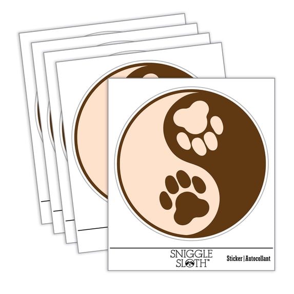 Paw Prints Yin Yang Cat Dog Car Window Bumper Water Bottle Phone Tablet Laptop Waterproof Vinyl Decal Sticker Set 5-Pack - Gloss Finish - 4.0"