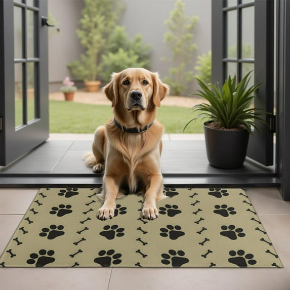 Paw Prints and Bones Door Rugs,Washable Non Slip Door Mats Indoor,Decorative Door Mats,Entry Mat Indoor for Entrance,Bedroom,Kitchen,Bathroom,20"x32"