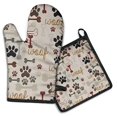 thumbnail image 1 of Paw Prints and Bones Kitchen Oven Mitt and Pot Holder Sets 2 Pcs for Baking, Cooking and Grilling, Heat Resistant Up To 392 °F, 1 of 7