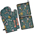 thumbnail image 1 of Paw Prints and Bones Kitchen Oven Mitt and Pot Holder Sets 4 Pcs for Baking, Cooking and Grilling, Heat Resistant Up To 392 °F, 1 of 7