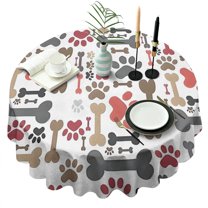 Paw Prints and Bones Round Tablecloth 60"x60",Wrinkle Wipeable Table Cloth for Kitchen Dining Room Picnic Patio Party