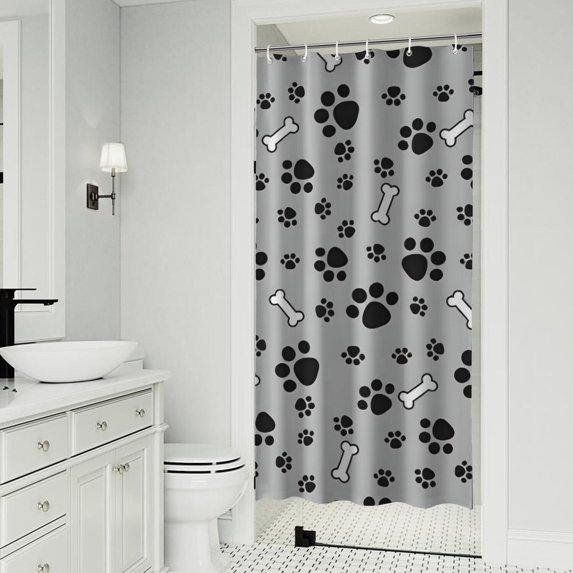 Paw Prints and Bones Shower Curtain 36"x72" ,Bathroom Decorative Shower Curtains Set with 12 Hooks,Modern Waterproof Washable Shower Curtain