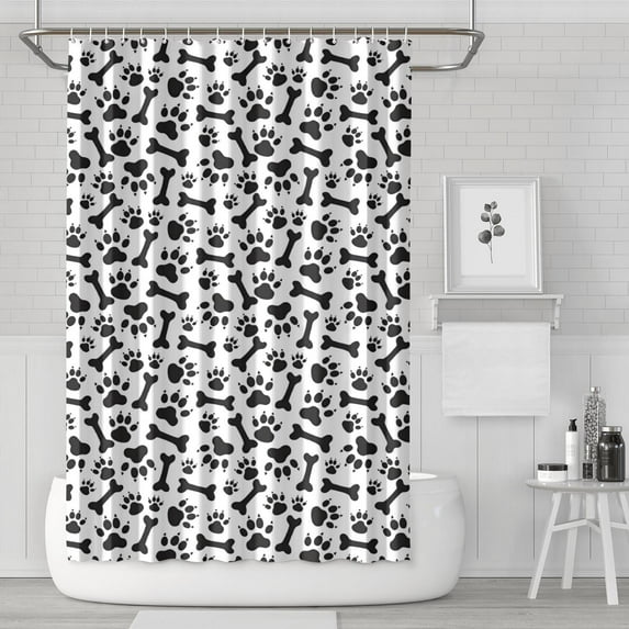 Paw Prints and Bones Shower Curtain 72"x72" ,Bathroom Decorative Shower Curtains Set with 12 Hooks,Modern Waterproof Washable Shower Curtain