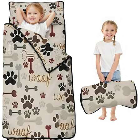 Paw Prints and Bones Toddler Nap Mats for Kids Preschool,Sleeping Mat Bag or Kids,Toddler Sleeping Bag,Toddler Nap Mat or Daycare