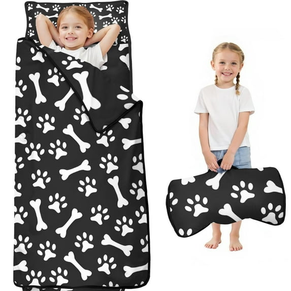 Paw Prints and Bones Toddler Nap Mats for Kids Preschool,Sleeping Mat Bag or Kids,Toddler Sleeping Bag,Toddler Nap Mat or Daycare