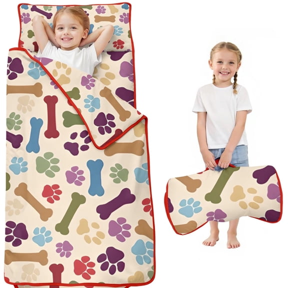 Paw Prints and Bones Toddler Nap Mats for Kids Preschool,Sleeping Mat Bag or Kids,Toddler Sleeping Bag,Toddler Nap Mat or Daycare
