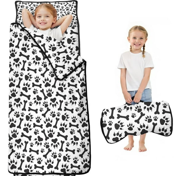 Paw Prints and Bones Toddler Nap Mats for Kids Preschool,Sleeping Mat Bag or Kids,Toddler Sleeping Bag,Toddler Nap Mat or Daycare