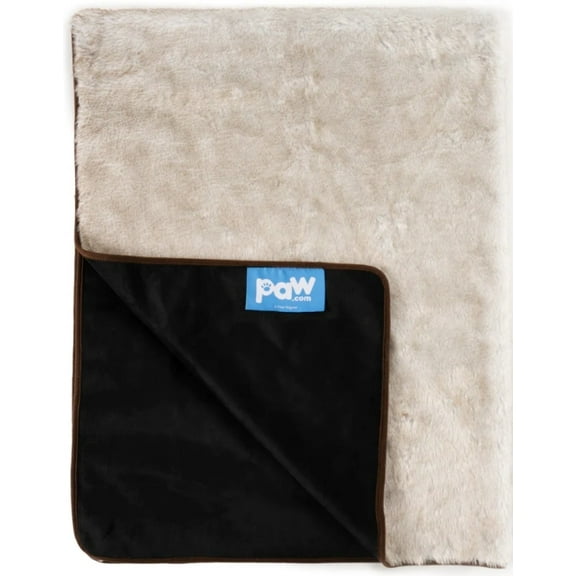 Paw PupProtector Cool Comfort Waterproof Throw Blanket White with Brown Accents [Dog Blankets, New Dog Supplies, Paw, Dog Supplies] 1 count