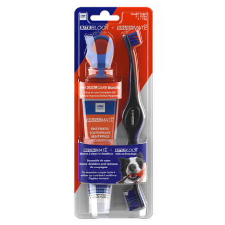 Paw Ready Doggy Breath to Doggy Fresh Dog Dental Care Kit Includes Enzymatic Toothpaste, Dual Brush Head Toothbrush with Angled Bristles and Blue Bite Block to Gently Keep Pets Jaw Open(Blue, Small)