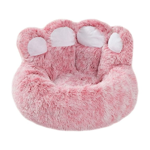 Paw Shape Calming Pet Bed, Plush Faux Fur Donut Bed for Dogs & Cats, Machine Washable, Non-Slip Bottom, Calming Cozy Comfy Small Dog and Cat Bed