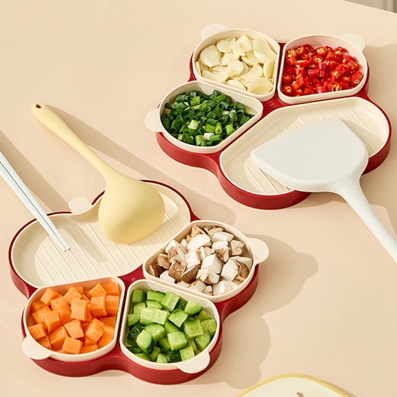 Paw Shape Divided Serving Tray Detachable 4-Compartment Plate Food Grade Plastic Multicolor 9.6x9.2x1in Snack, Fruit, Hot Pot, BBQ Easy Clean, Reusable