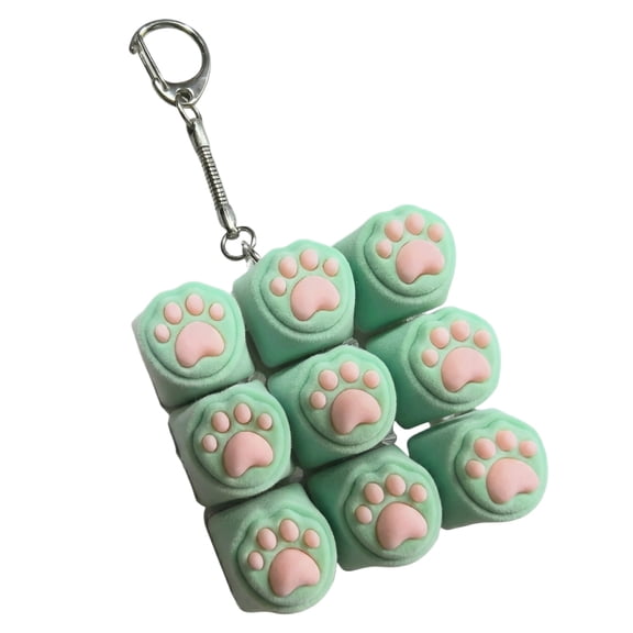 Paw Shaped Clicky Keyboard Fidget Keychain for Stress Relief and Anxiety Tactical Button Accessory for Bags and Lanyards, White 2x1 Inch