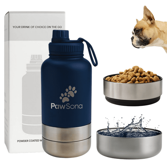 ‌Paw Sona 3 in 1 Water Bottle for Pets – 32oz 3-in-1 design: Combines water bottle, pet bowl, and leak-proof lid. Double-wall vacuum insulation keeps water cold for hours. Leak-proof & BPA-free