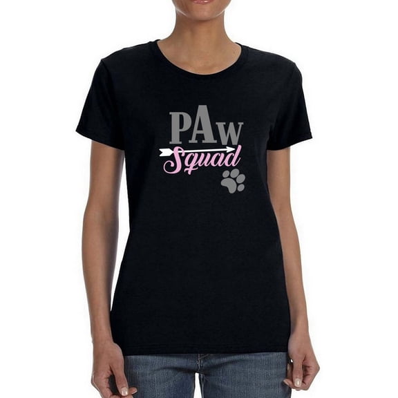 "Paw Squad" Funny Dog Lovers Quote Women Black T-Shirt, Female Large