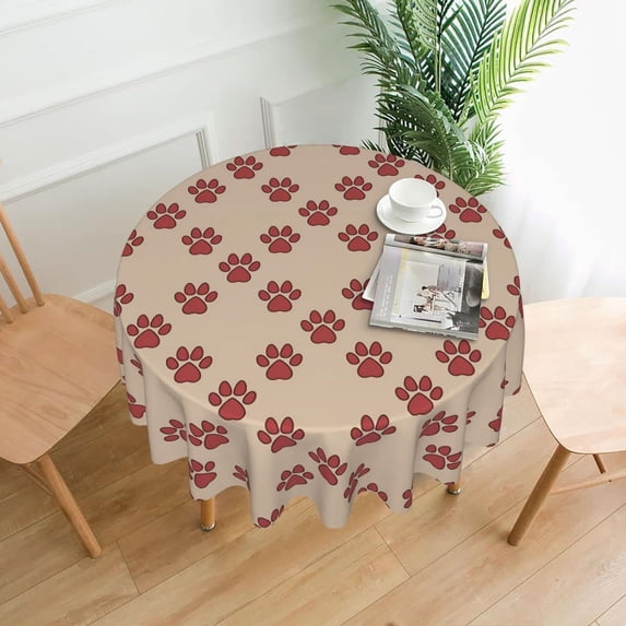 Paw Table Cloth Round Table Cover Wrinkle Resistant Waterproof Tablecloth 60 Inch Washable for Kitchen Party Picnic Red