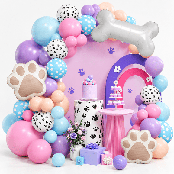 Paw Themed Dog Pastel Balloon Garland Kit for Puppy Party Birthday Decorations