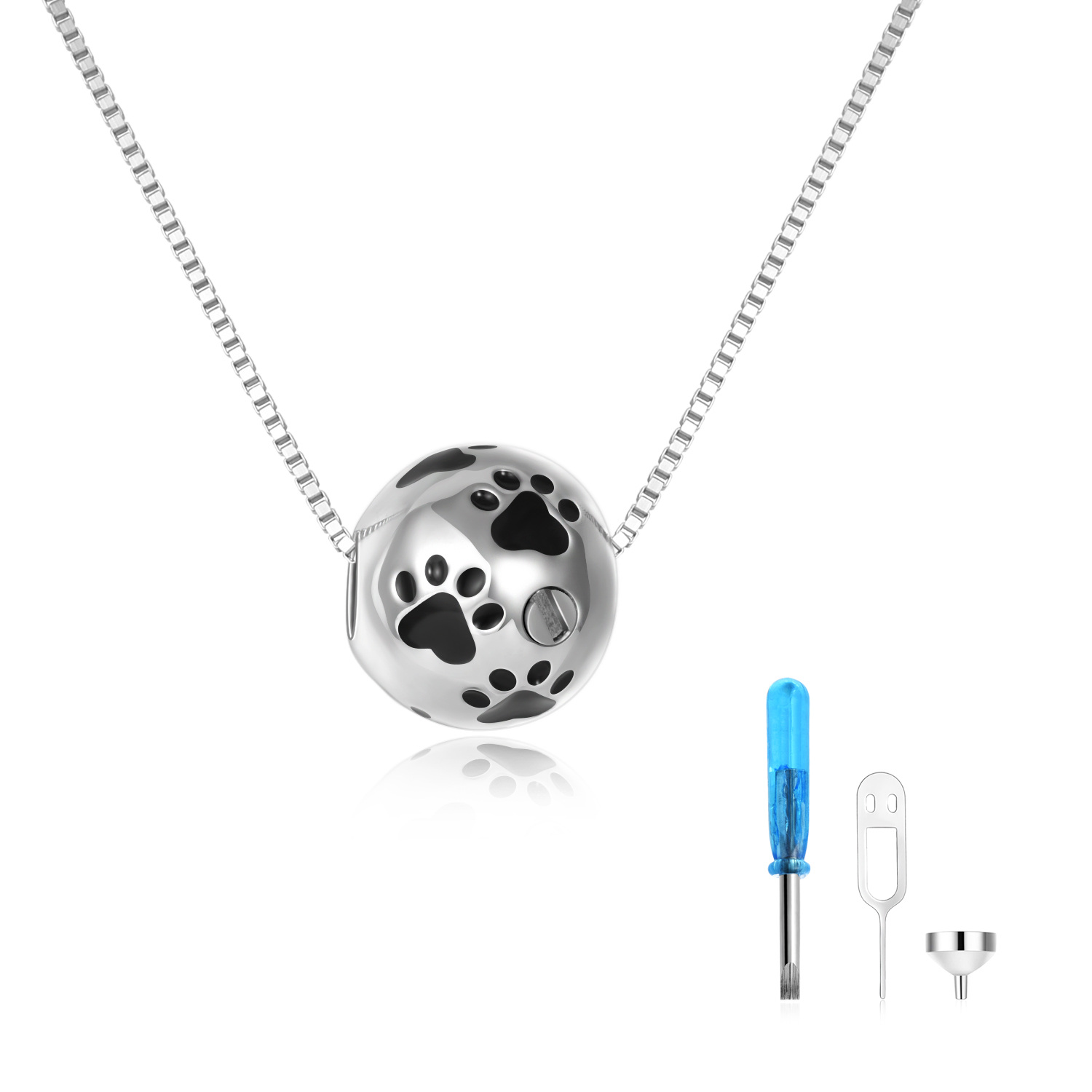 Paw Urn Cremation Necklace Sterling Silver Dog Cat Pet Paw Print ...
